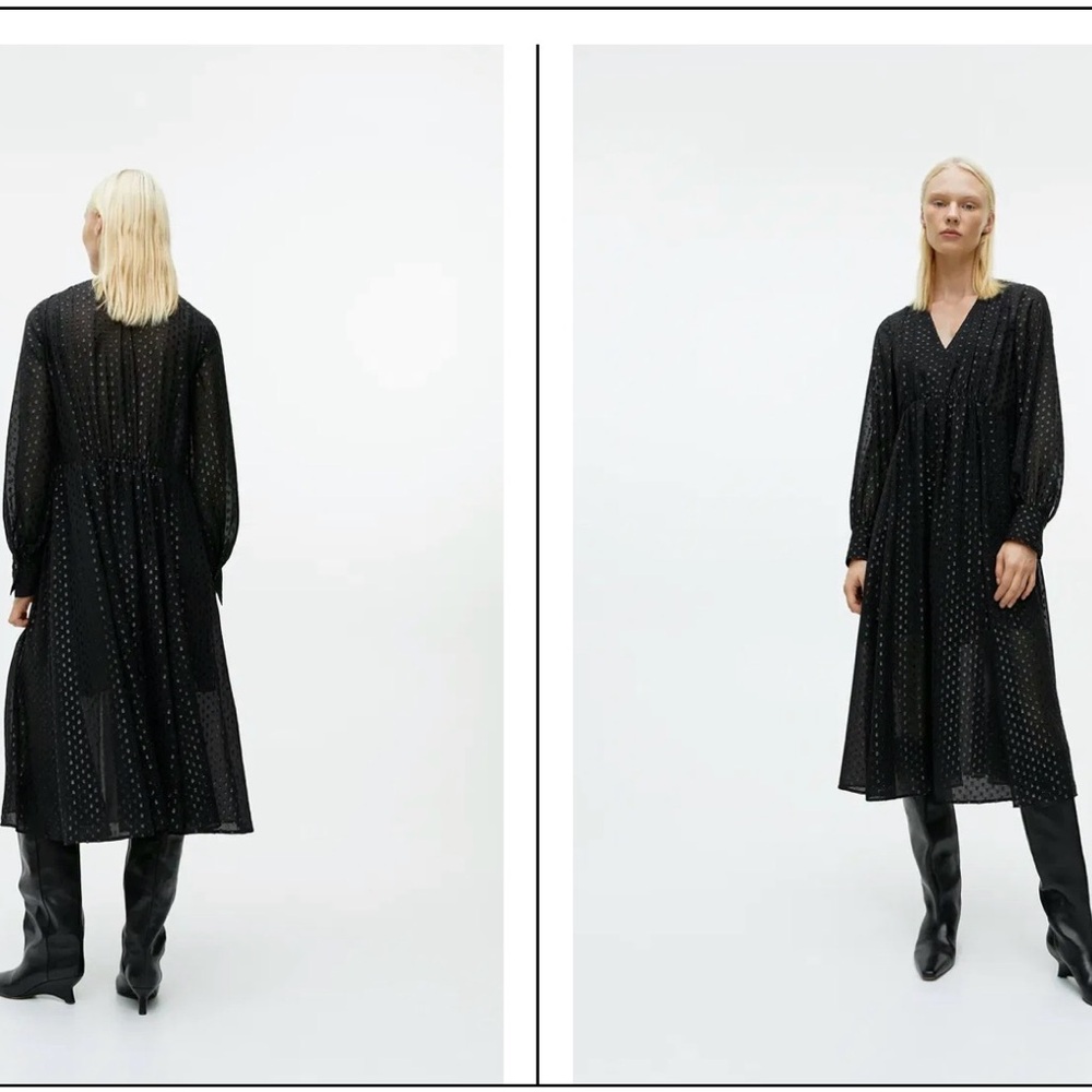 Arket Flock Dot Black Long Sleeve Dress